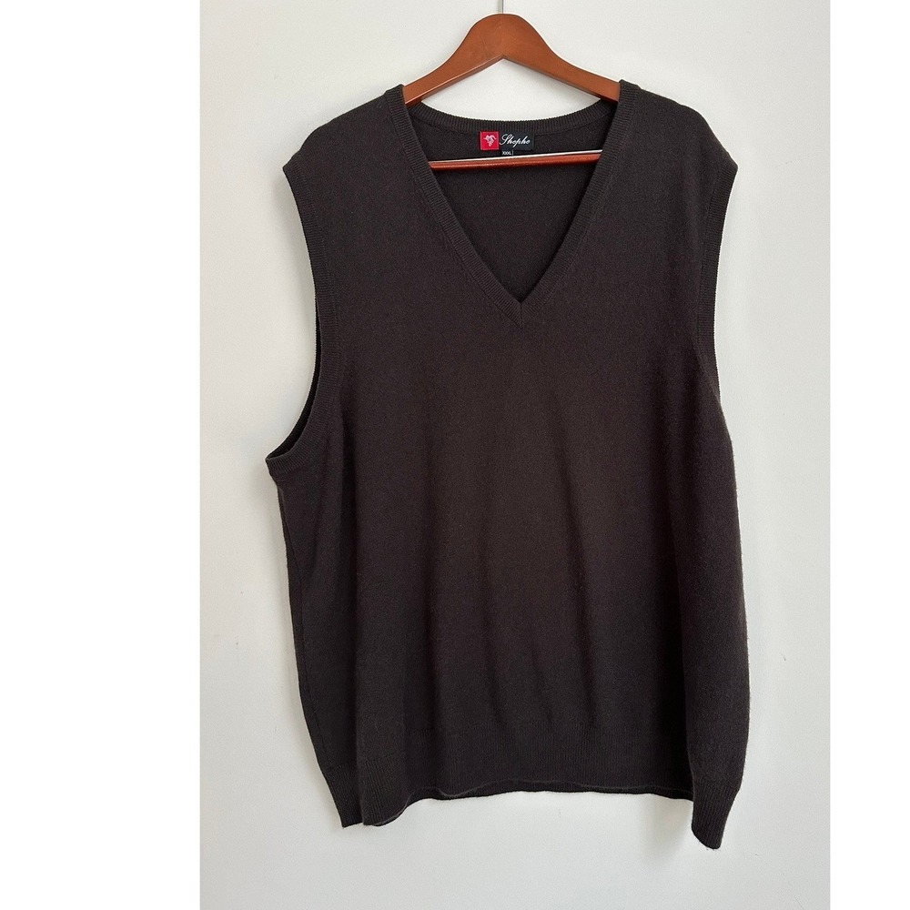 Shephe Mens 100% Cashmere Sweater Vest Dark Brown 3XL V Neck